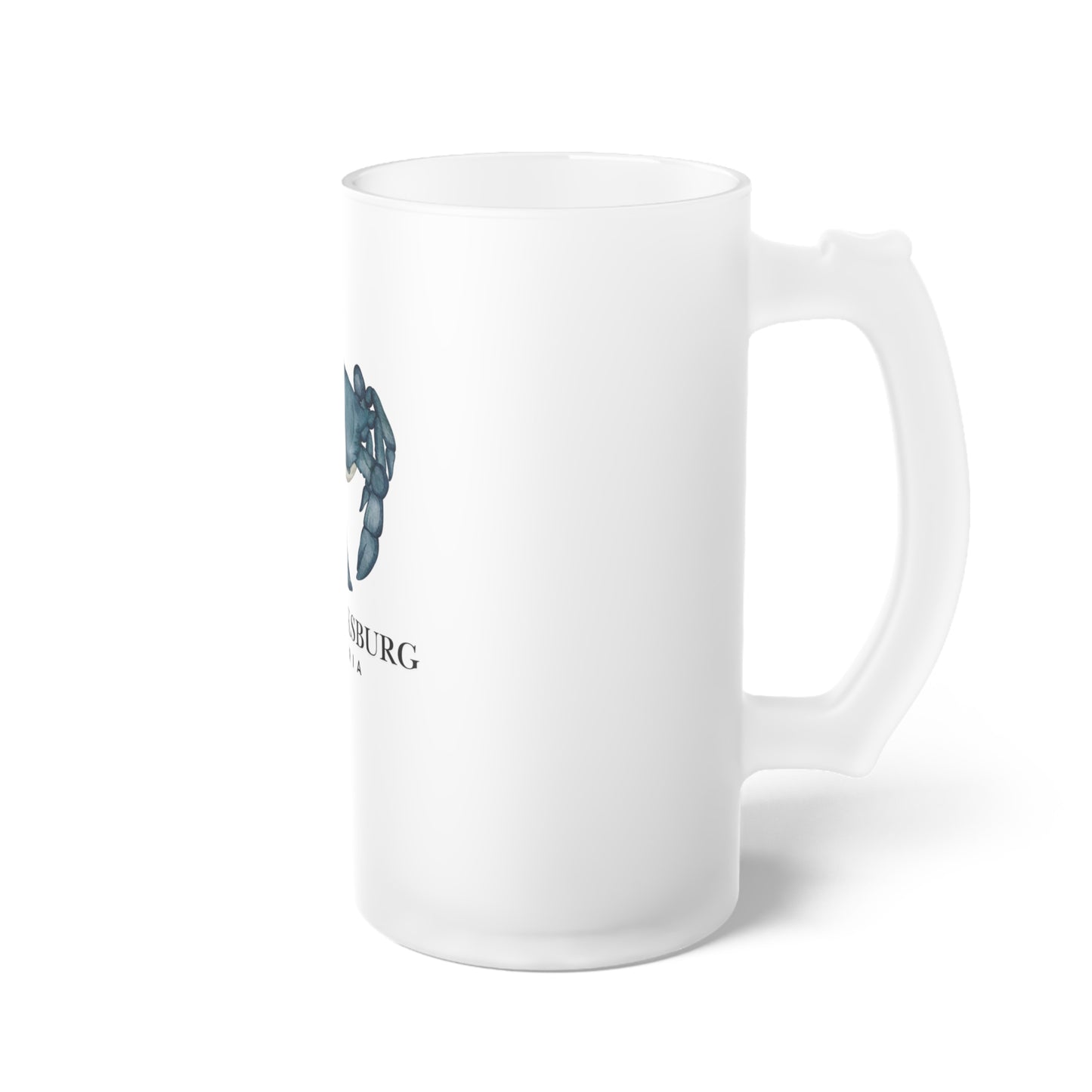 Fredericksburg, VA Blue Crab Frosted Glass Beer Mug